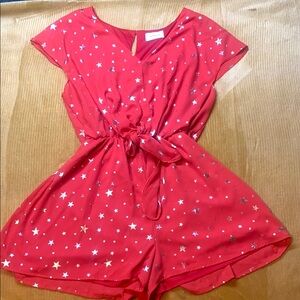 Adrienne Red and White Starry One Piece with Tie Waist